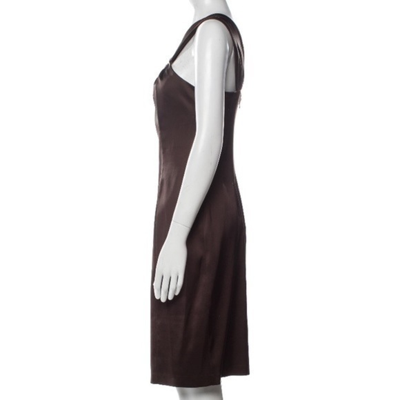 David Meister Brown Beaded Heavy Satin Cocktail Dress Size 10 - Picture 3 of 7